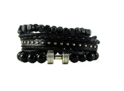Bead bracelet Black Dumbbell Bracelet with Leather Band For Men