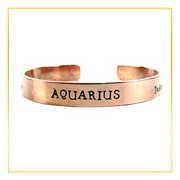 Streetsoul Pure Copper Aquarius Gemini Sun Signs Zodiac Handmade Stamped Cuff Bracelet For Men