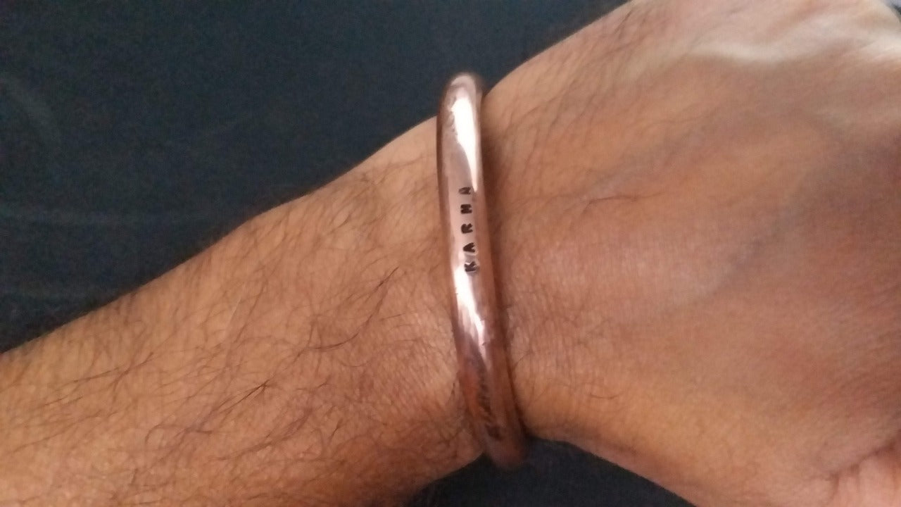 Custom Stamped Hand Crafted 8 mm Diameter Cuff Kada Pure Solid Copper Bracelet For Men.