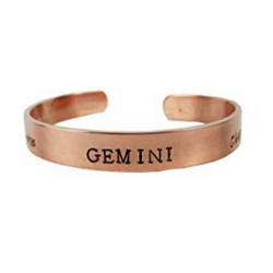 Streetsoul Pure Copper Aquarius Gemini Sun Signs Zodiac Handmade Stamped Cuff Bracelet For Men