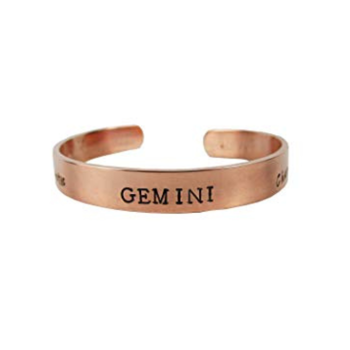 Streetsoul Pure Copper Aquarius Gemini Sun Signs Zodiac Handmade Stamped Cuff Bracelet For Men