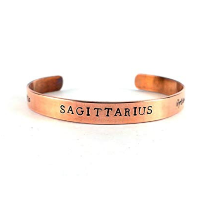 Streetsoul Pure Copper Aquarius Gemini Sun Signs Zodiac Handmade Stamped Cuff Bracelet For Men