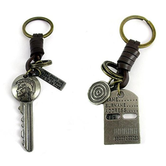 Keyrings (Set of 2) Key & Tag Antique Silver Keychain