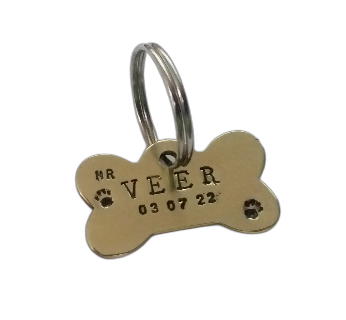 Name Tag Hand Stamped Bone Shaped Name Tag for Small Pet Dog, Cat ID Customized Dog Tag