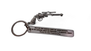 Streetsoul due to rising cost of ammunition engraved on steel bar and gun keyring