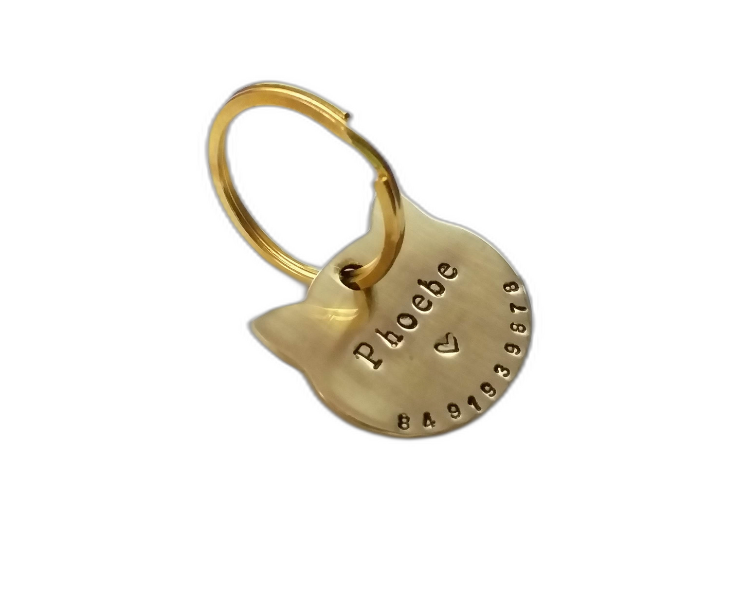 Cat name tag  Personalized Hand Stamped Circular Shaped Tag for Small Pet Dog, Cat ID Customized Dog Tag (Brass)